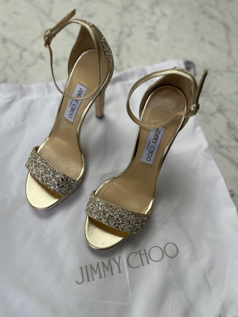 Jimmy Choo Gold Glitter Sandals