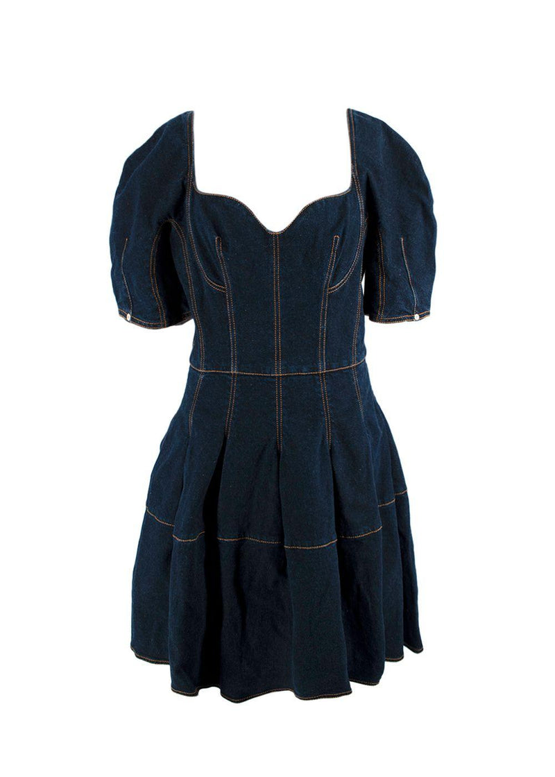 Alexander McQueen Denim Sweetheart Neckline Mini Dress