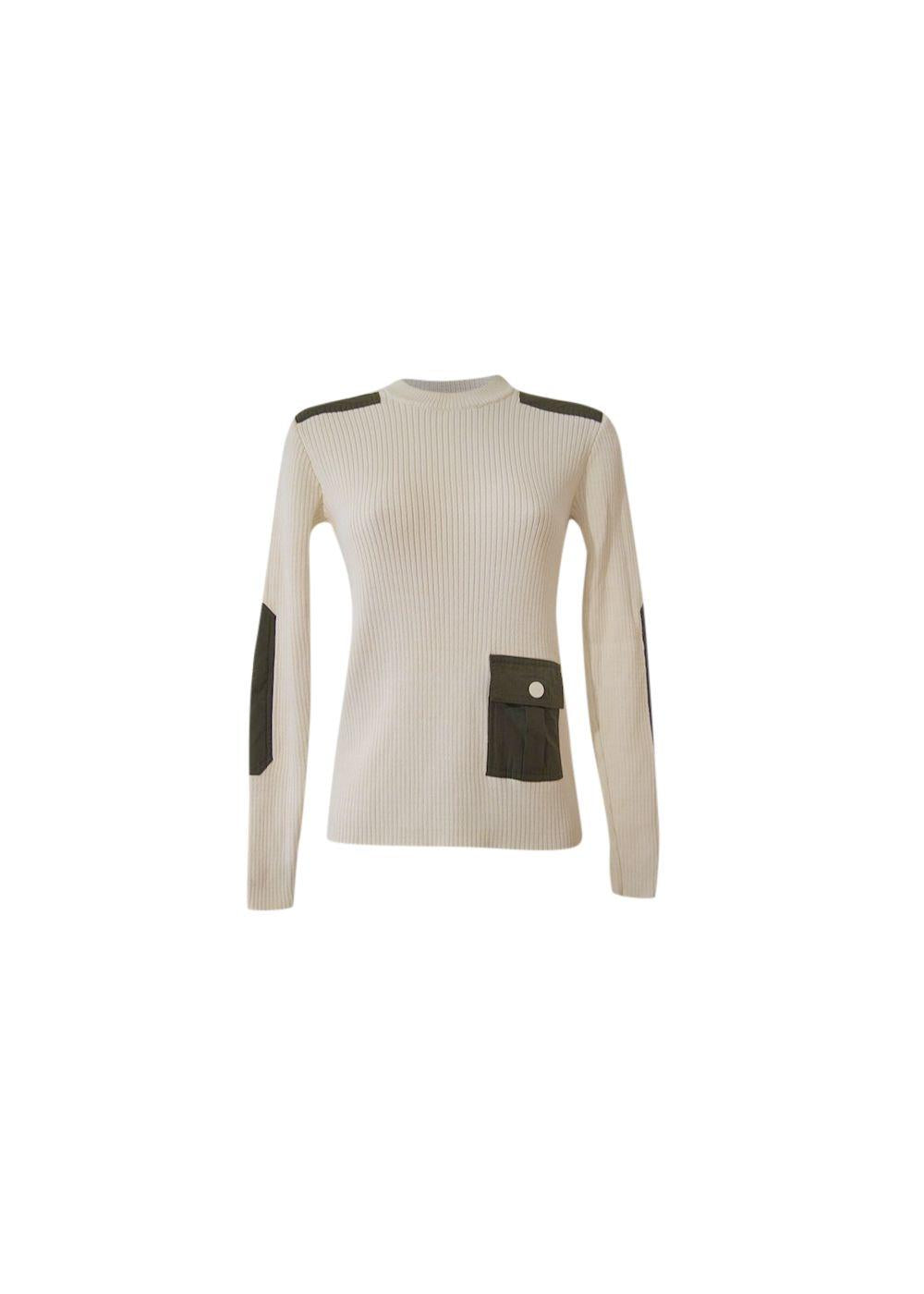 beige ribbed knit patch pocket jumper