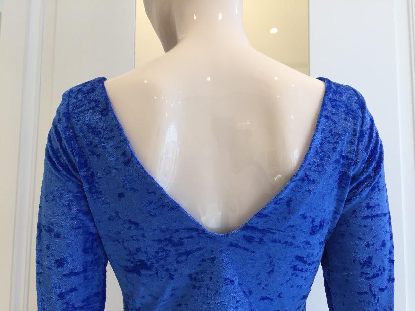 French Couture Electric Blue Panne Velvet V Back Dress
