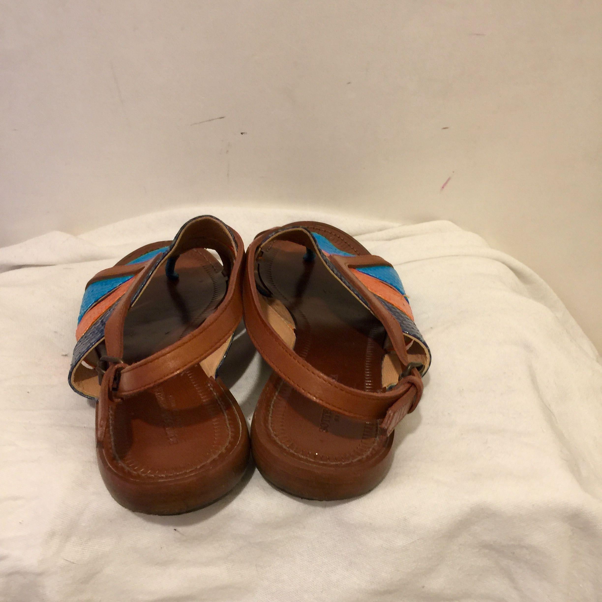 Tricolour snakeskin & tan leather sandals