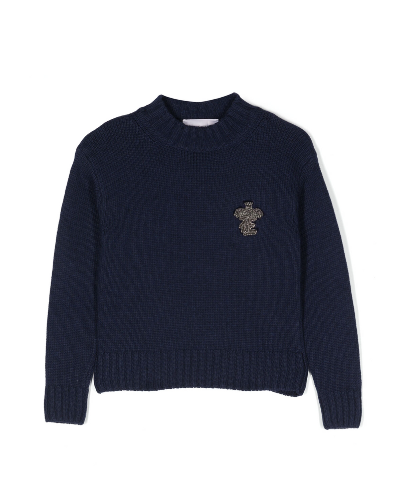 Ermanno Scervino Kids Navy Logo Patch Crew Neck Jumper