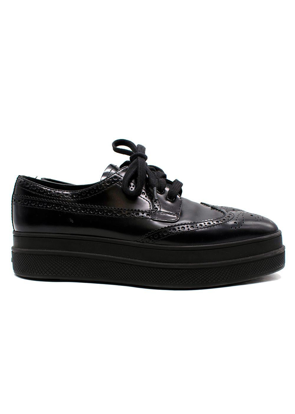 Prada Black Brushed Leather Derby Brogues