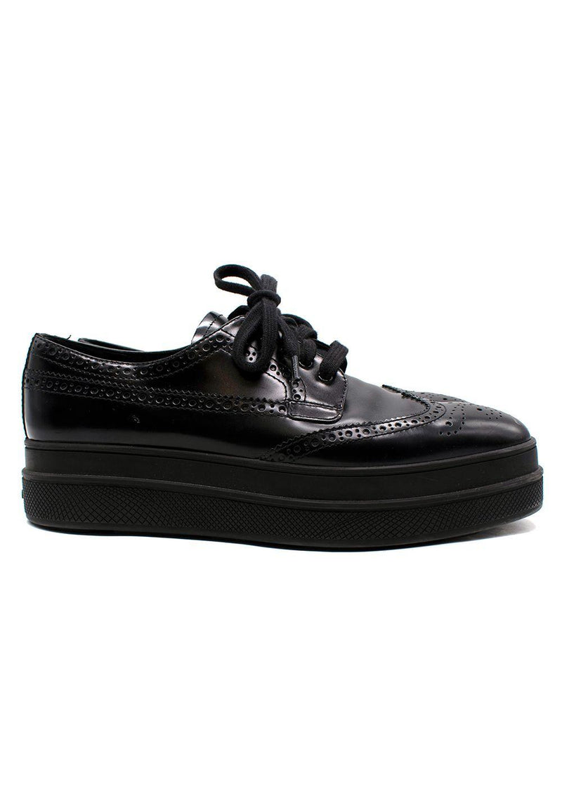 Prada Black Brushed Leather Derby Brogues