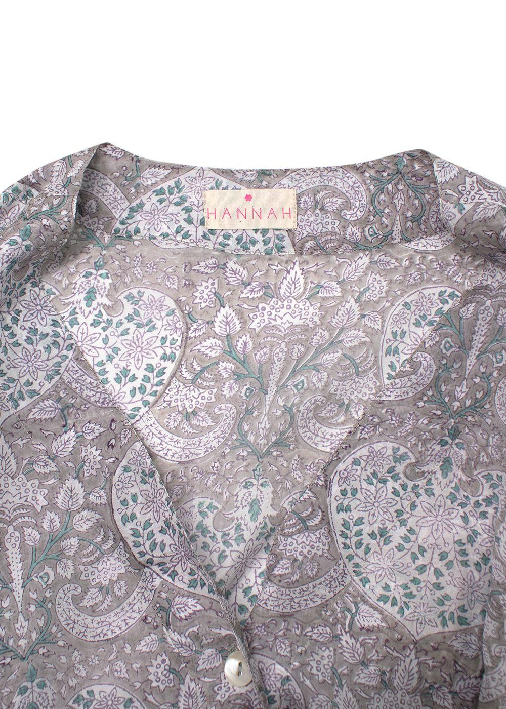 Hannah Grey Floral Belted Silk Dress