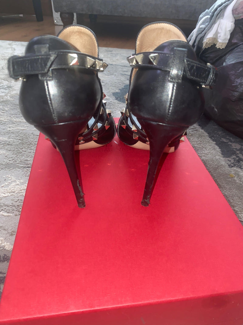 Black Leather Rockstud Booties