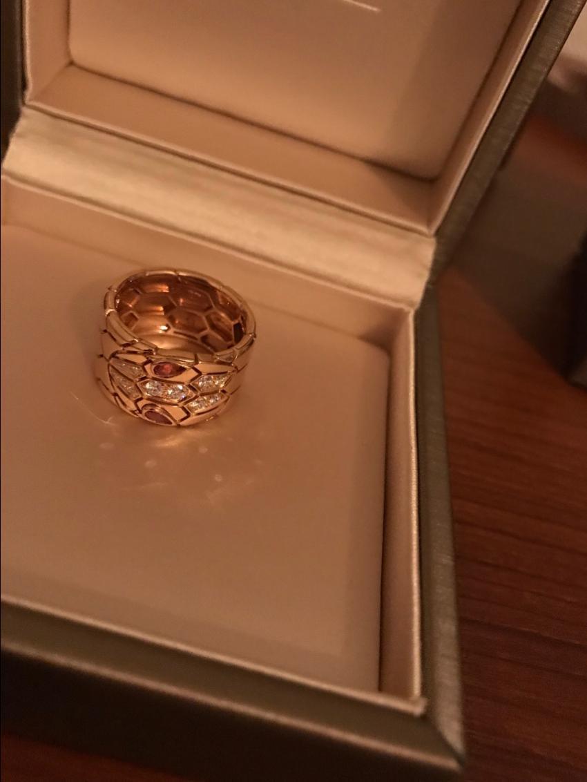 Bvlgari Serpenti diamond & rubellite 18k Rose Gold Ring - Size 53