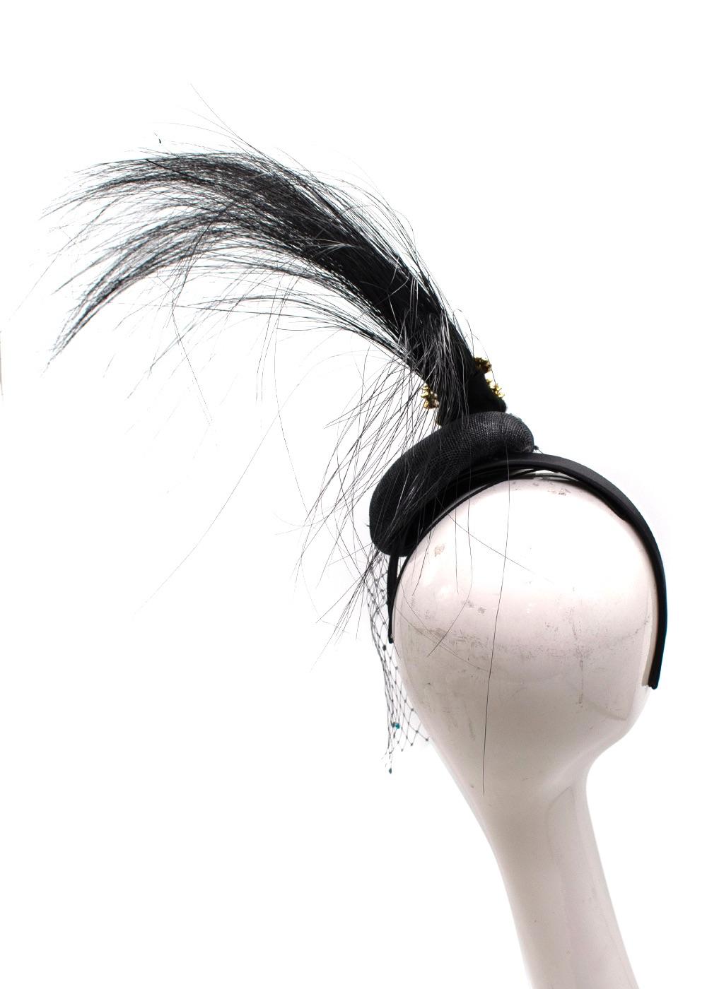 Black & Peacock Blue Crystal Embellished Mini Disc Fascinator with Veil