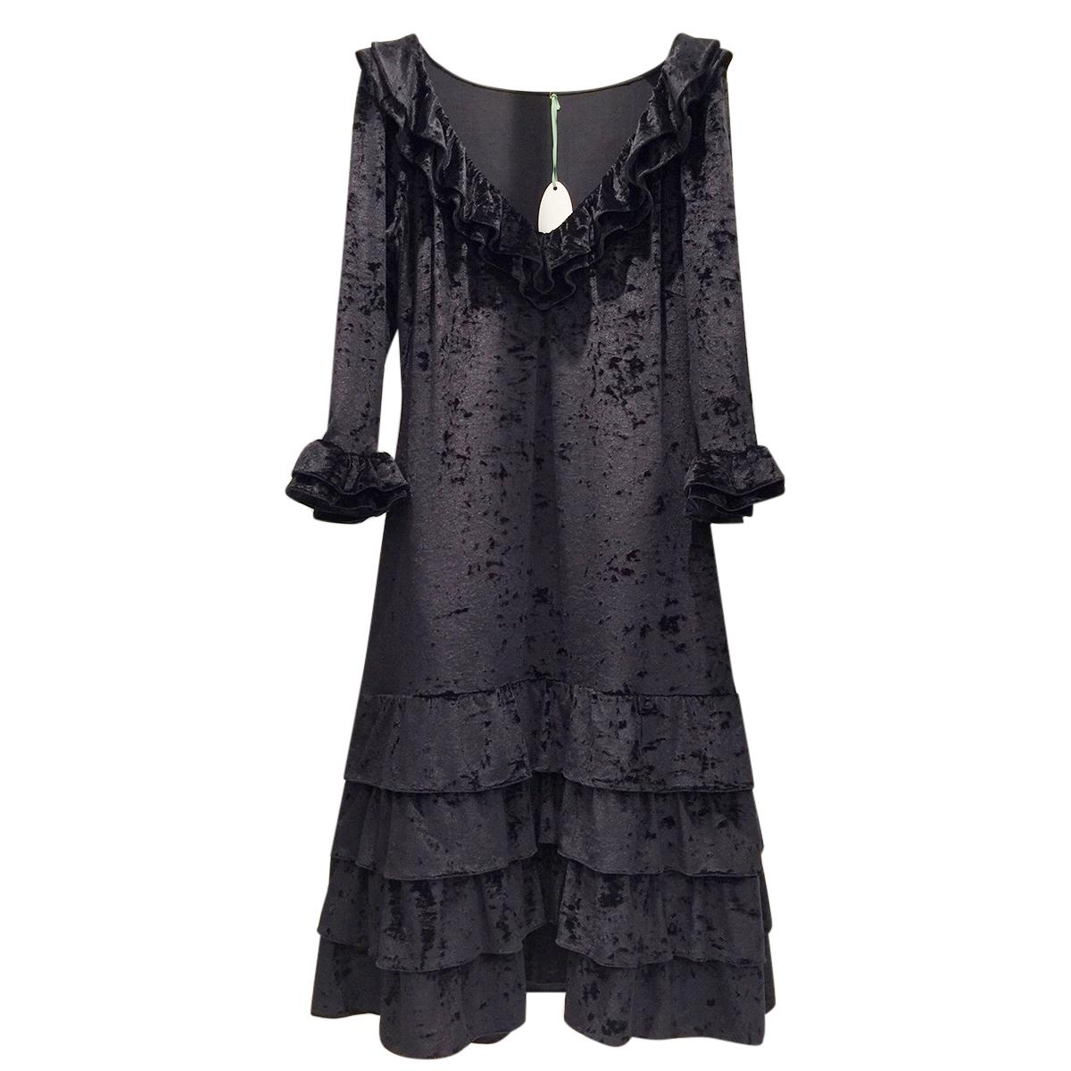 French Couture Black Panne Velvet Dress