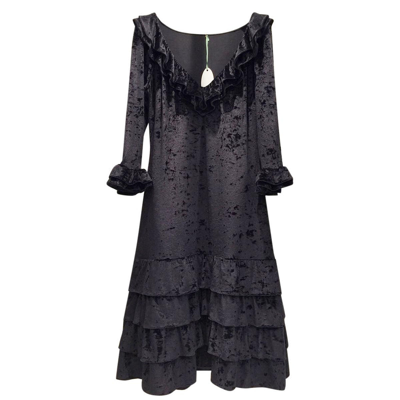 French Couture Black Panne Velvet Dress