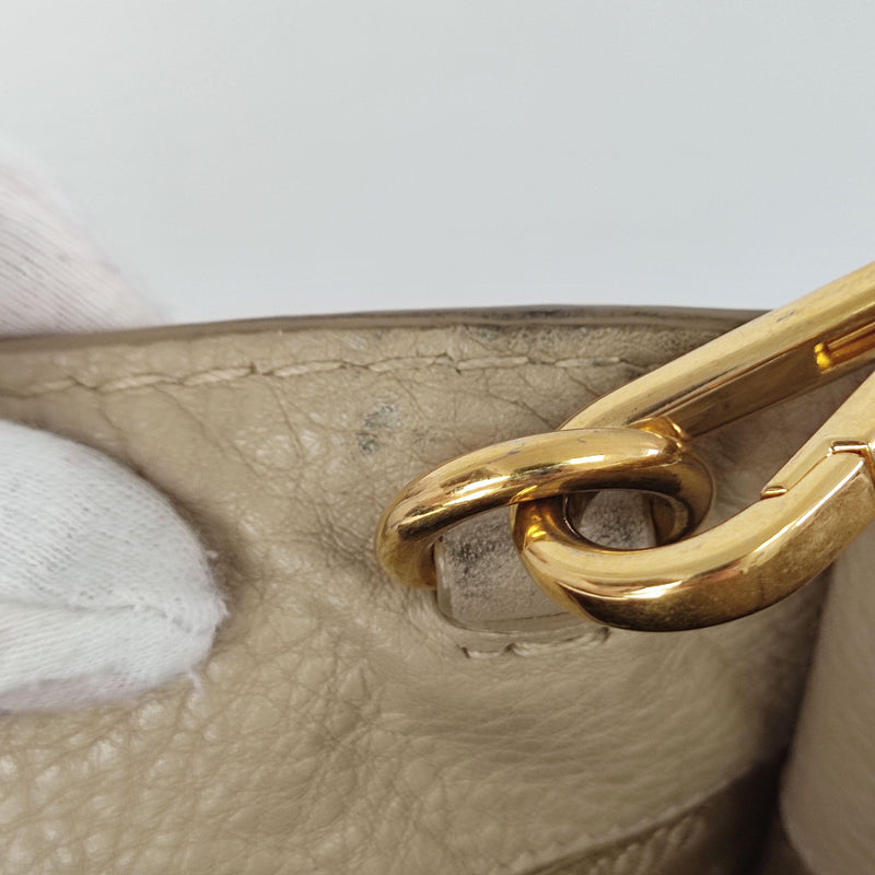 Beige leather logo embossed tote bag