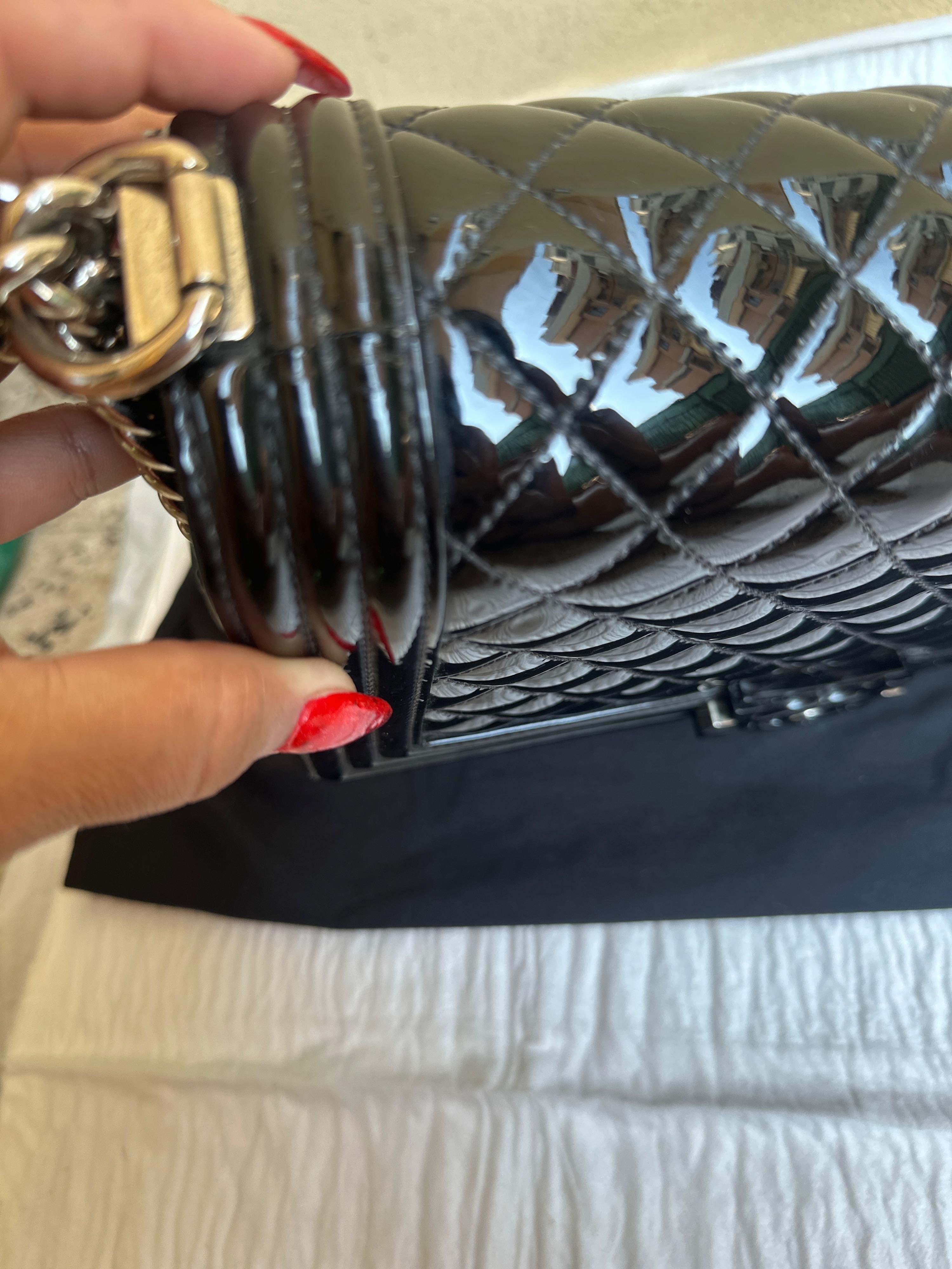 Chanel Black Patent Quilted Boy Bag