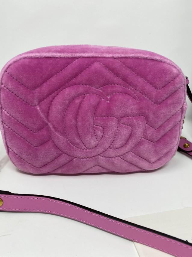 Gucci Pink Quilted Velvet and Marquise Crystal Mini GG Bag