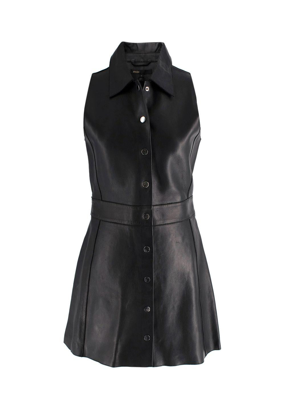 Maje Black Leather Sleeveless Belted Mini Dress