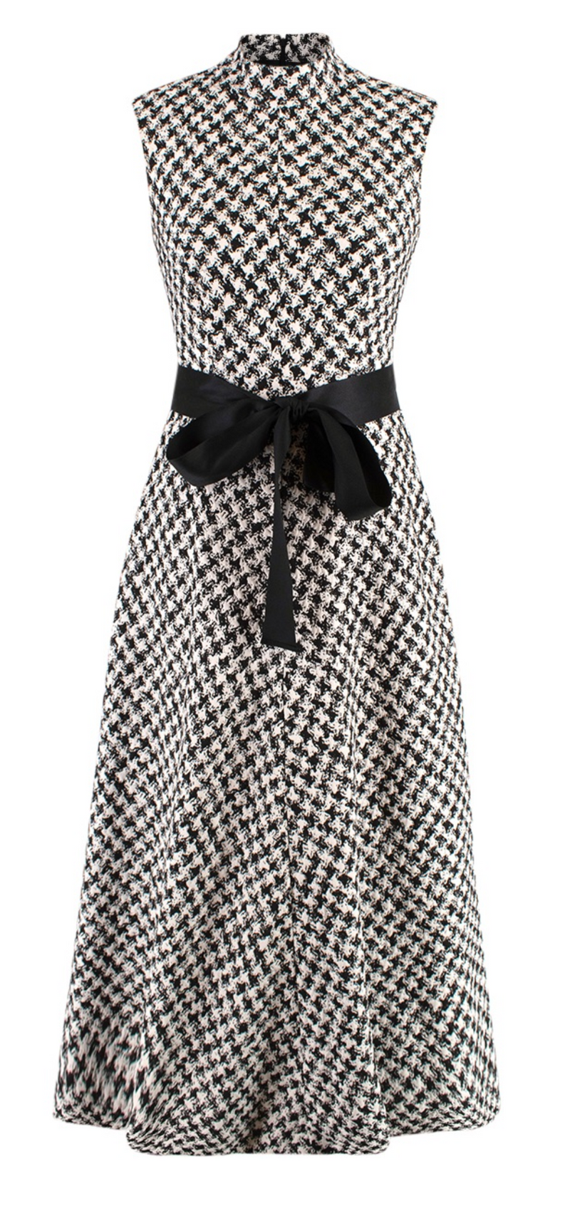 Black & White A-line Houndstooth Midi Dress