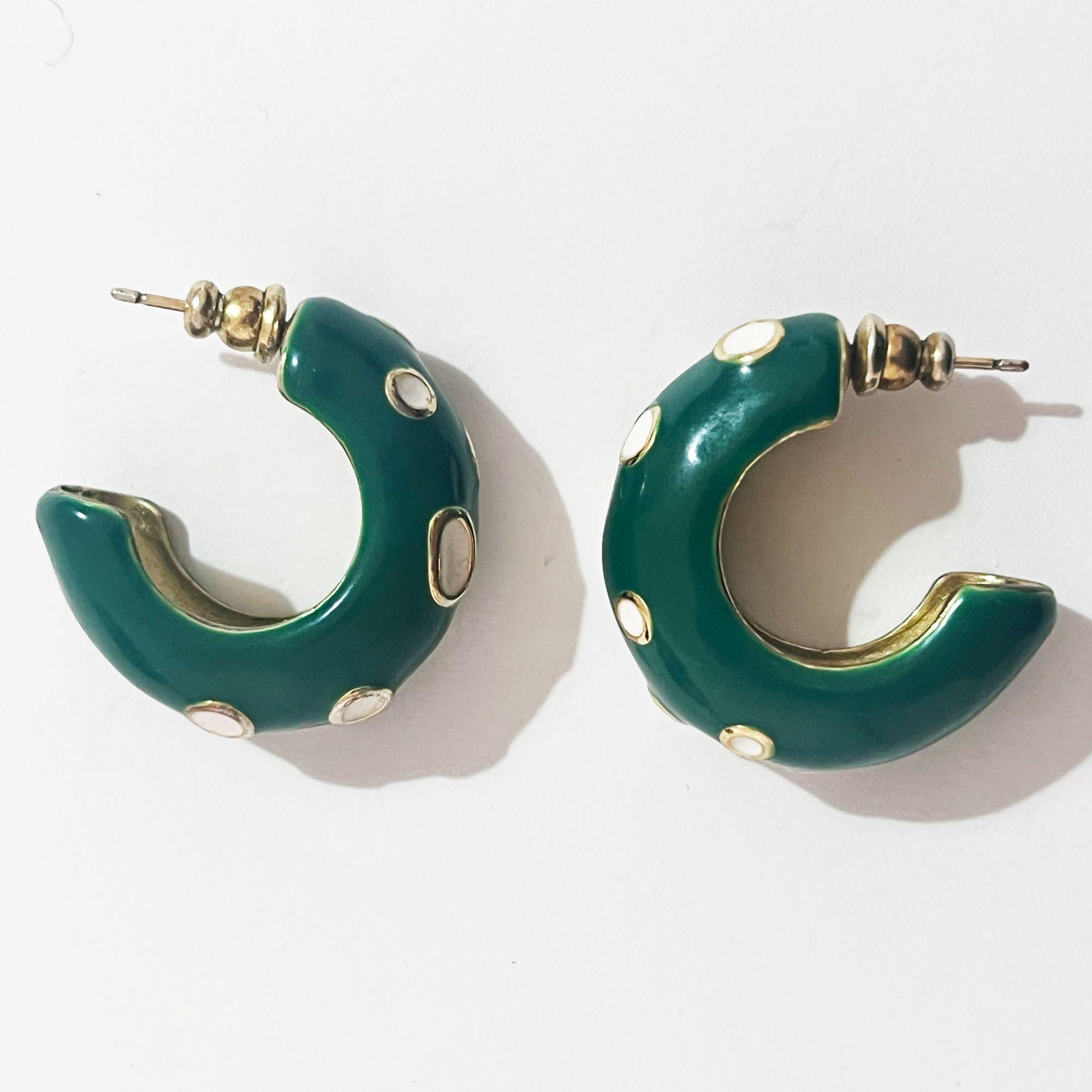 Bottega Veneta Green Studded Hoop Earrings