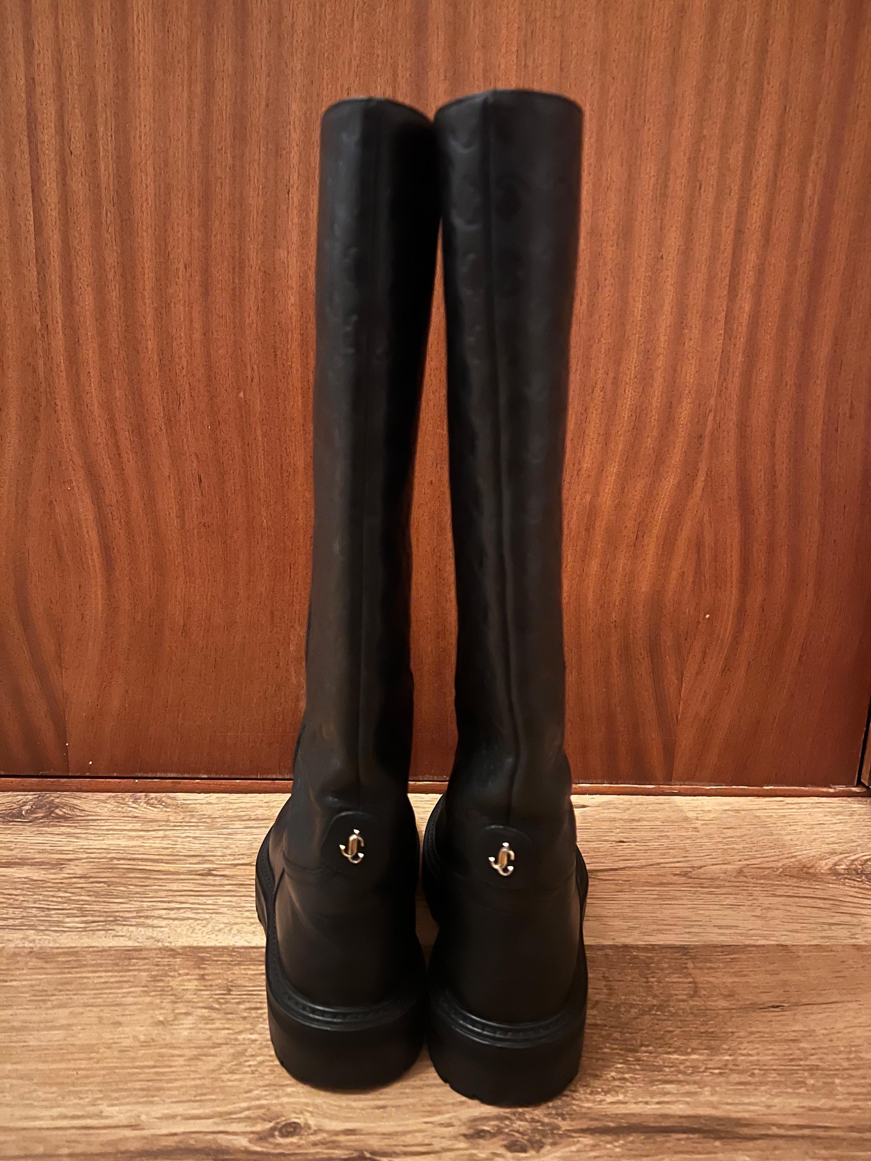 Jimmy Choo Black Monogram Knee High Boots
