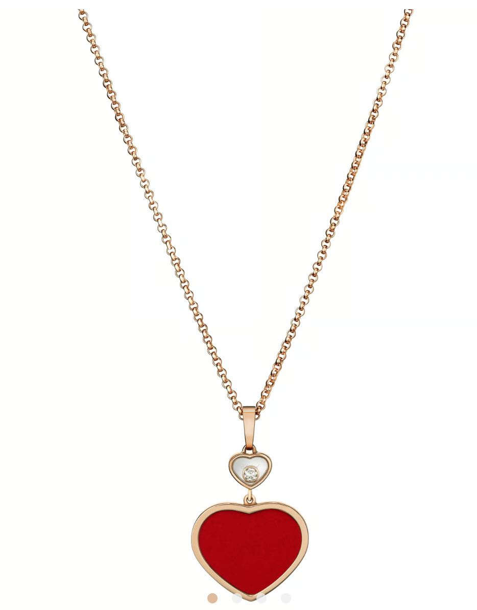 Chopard Rose Gold Red Happy Hearts Necklace 0.05 Carat