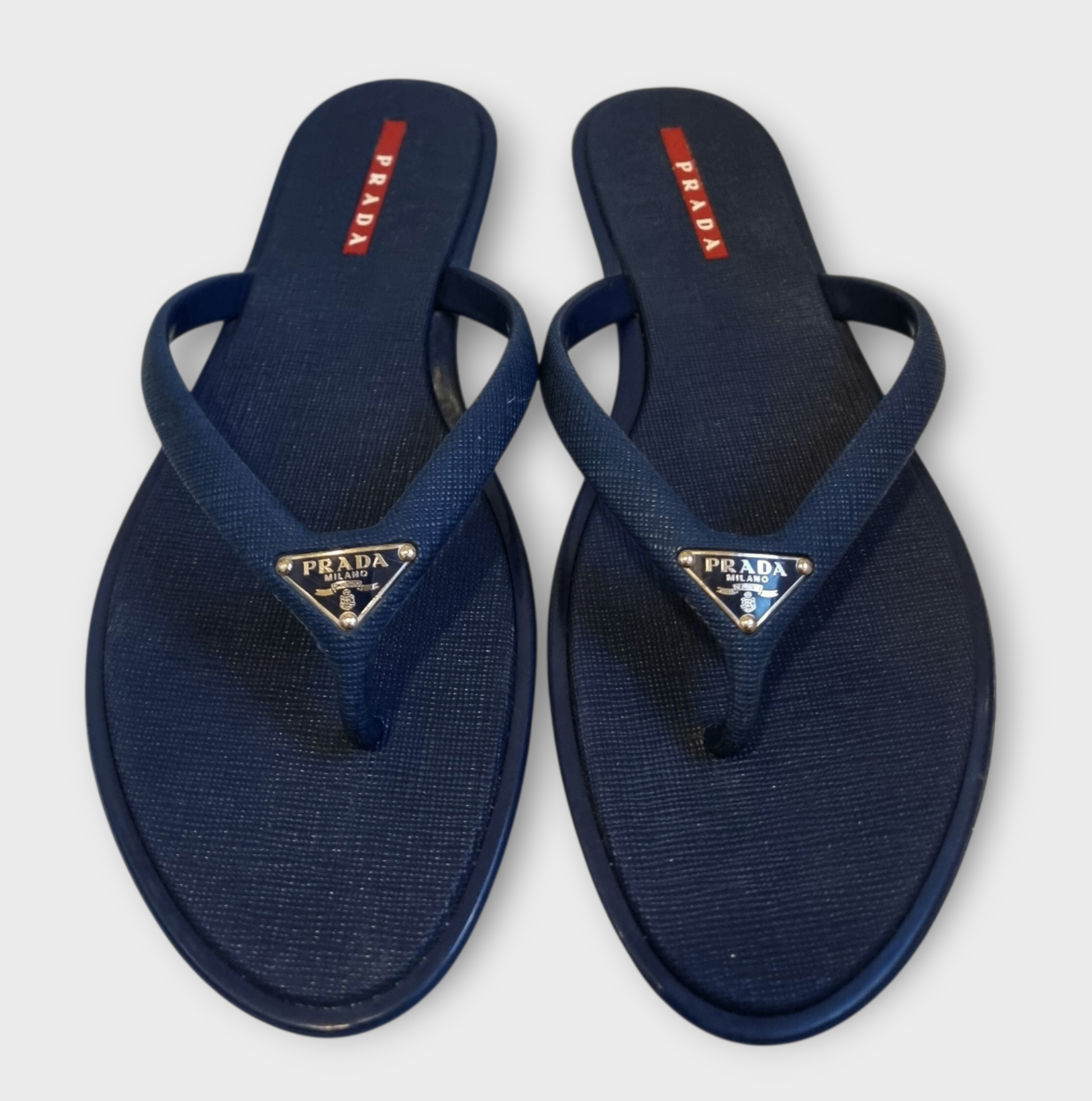 Prada Navy Rubber Thong Flats