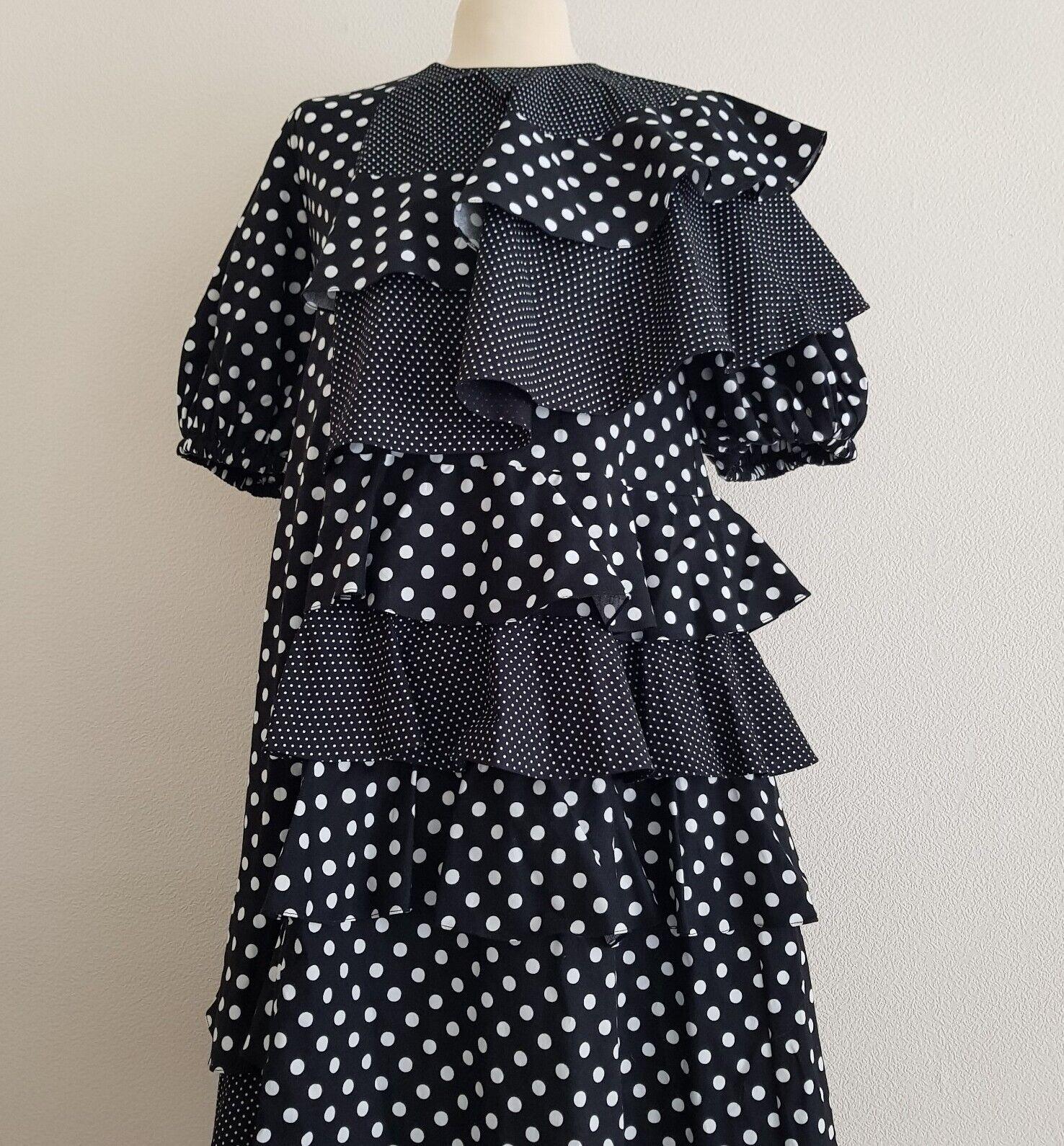 Paskal Black and White Polka Dot Ruffled Dress