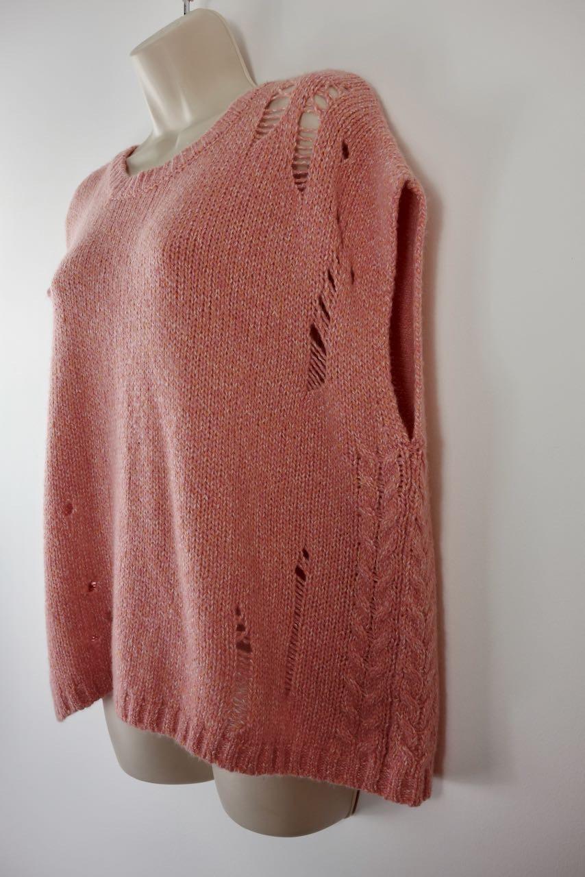 Pink Merino Wool Distressed Knit Vest
