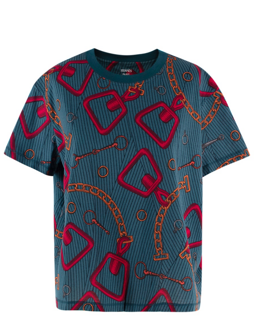 Hermes Teal Chain Print T-Shirt