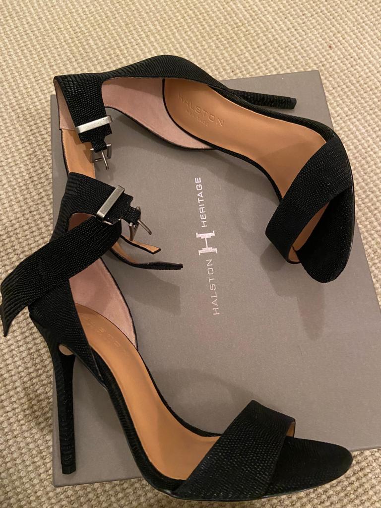 Halston Heritage Marley Embossed Black Sandals