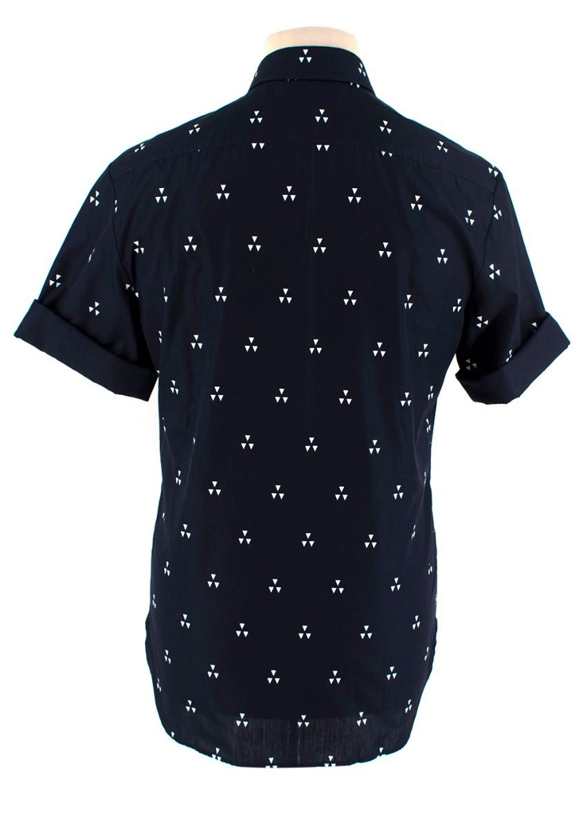 Neil Barrett Navy Cotton Poplin Geometric Print Short Sleeve Shirt