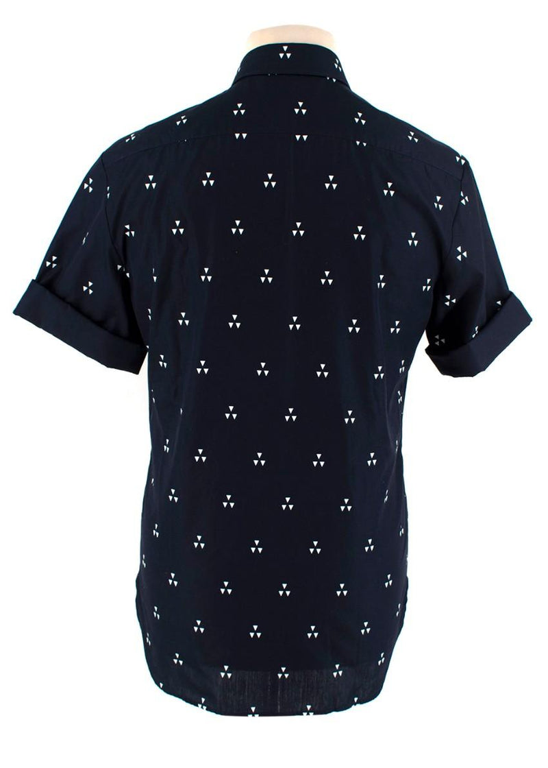 Neil Barrett Navy Cotton Poplin Geometric Print Short Sleeve Shirt