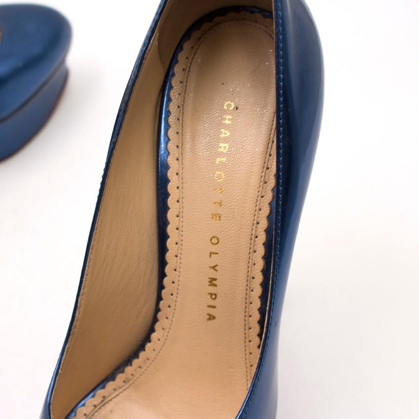 Charlotte Olympia Blue Patent Leather Dolores Pumps