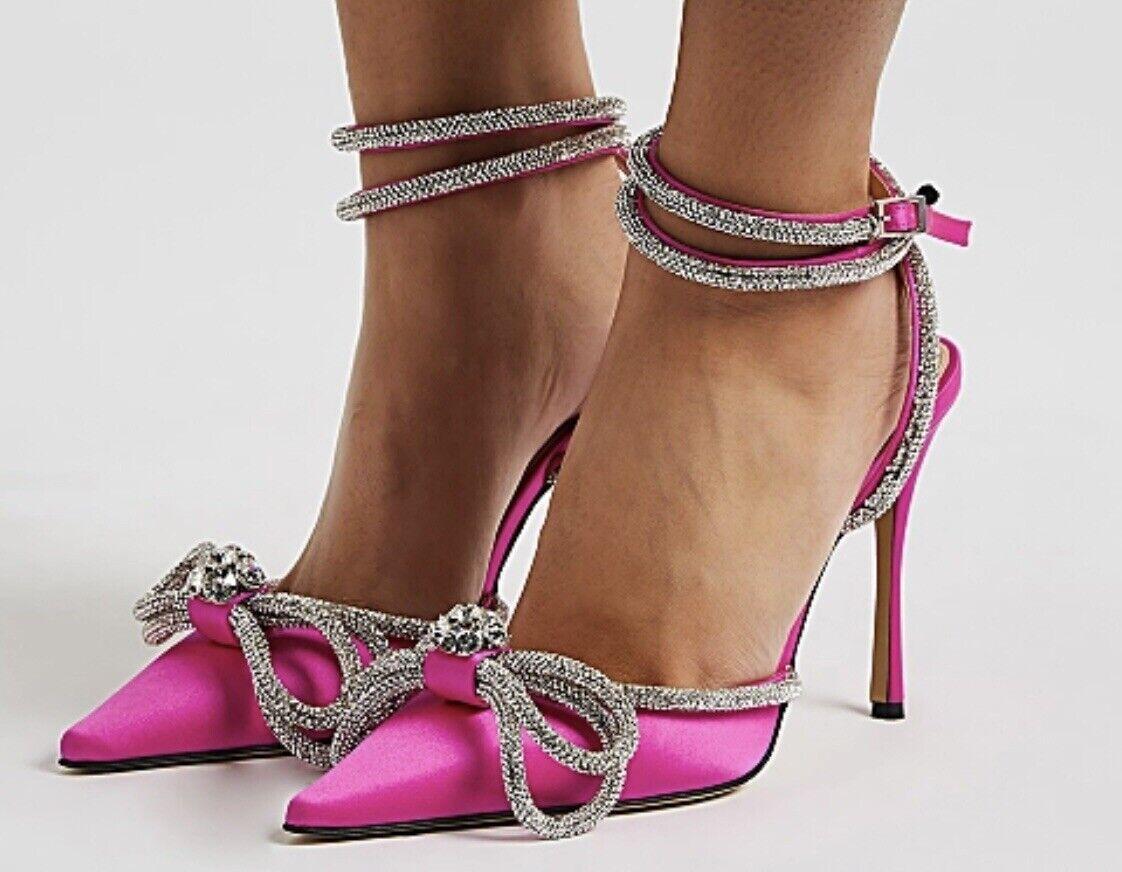 Fuchsia Double Bow Satin Shoes
