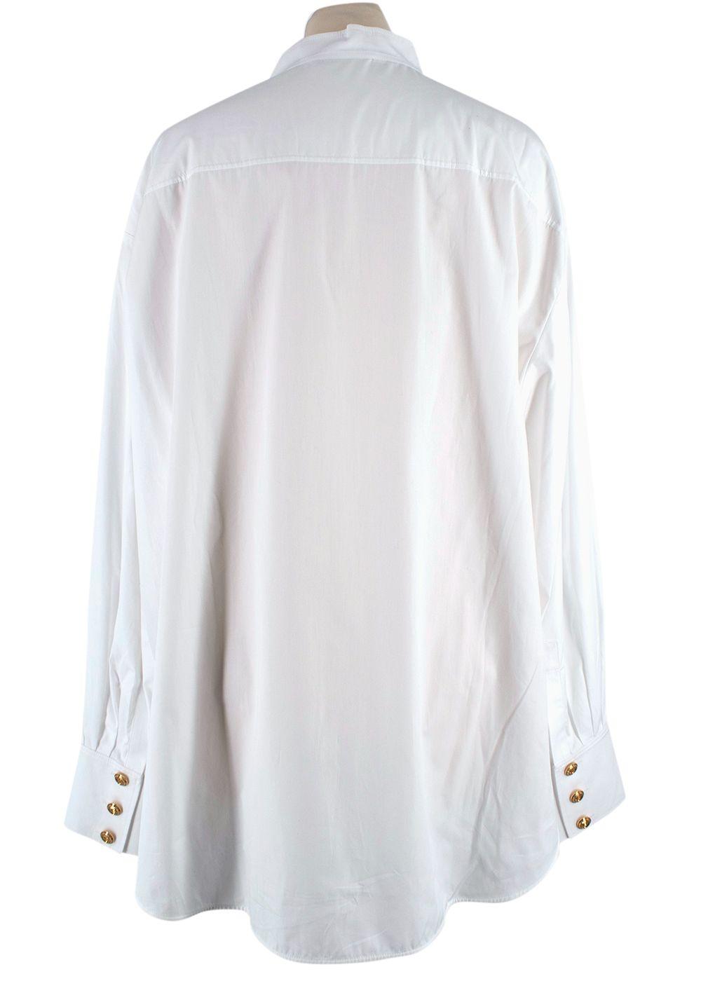 Balmain White Cotton Button-down Collarless Shirt