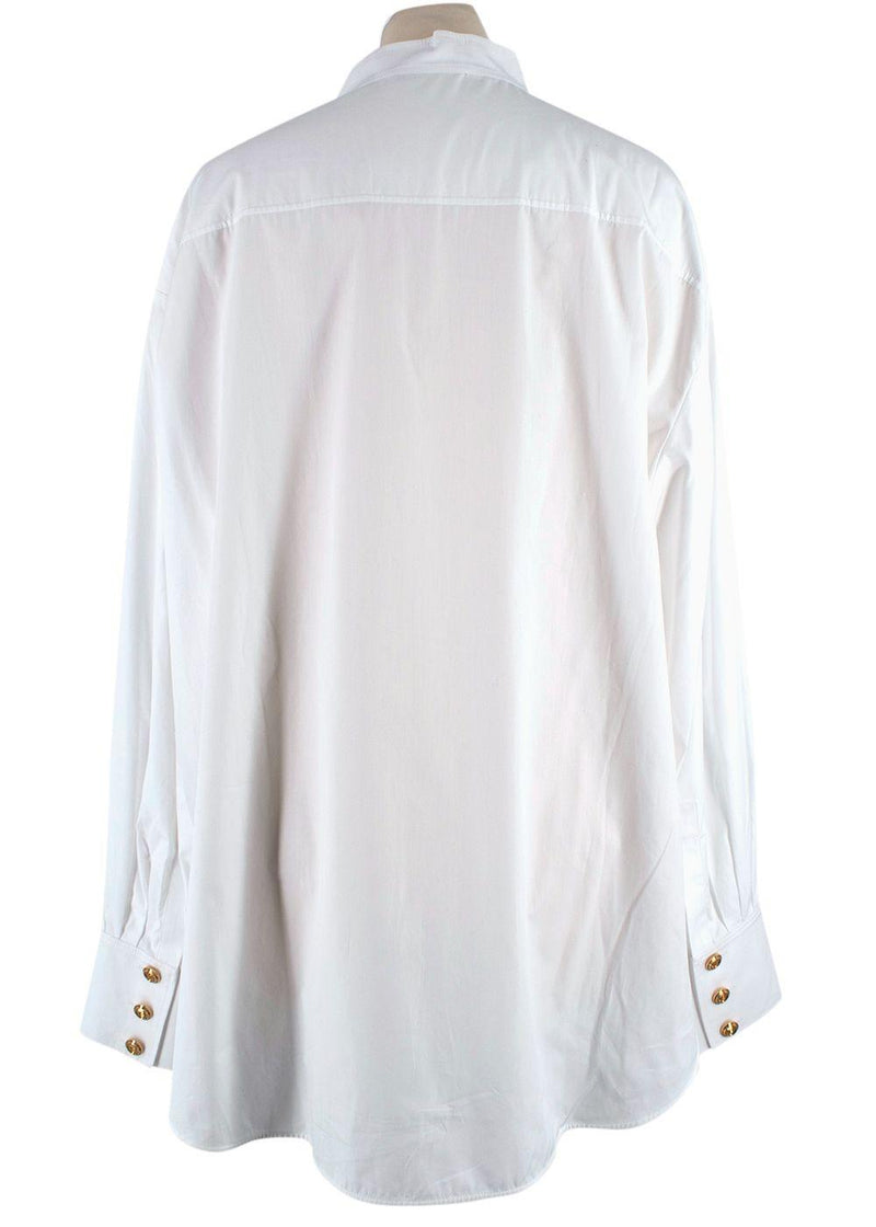 Balmain White Cotton Button-down Collarless Shirt