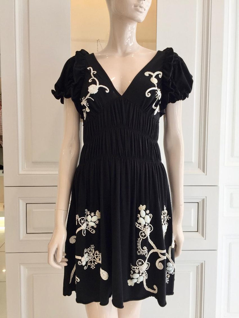 Gaetano Navarra Hand Embroidered Black & White Beaded Dress