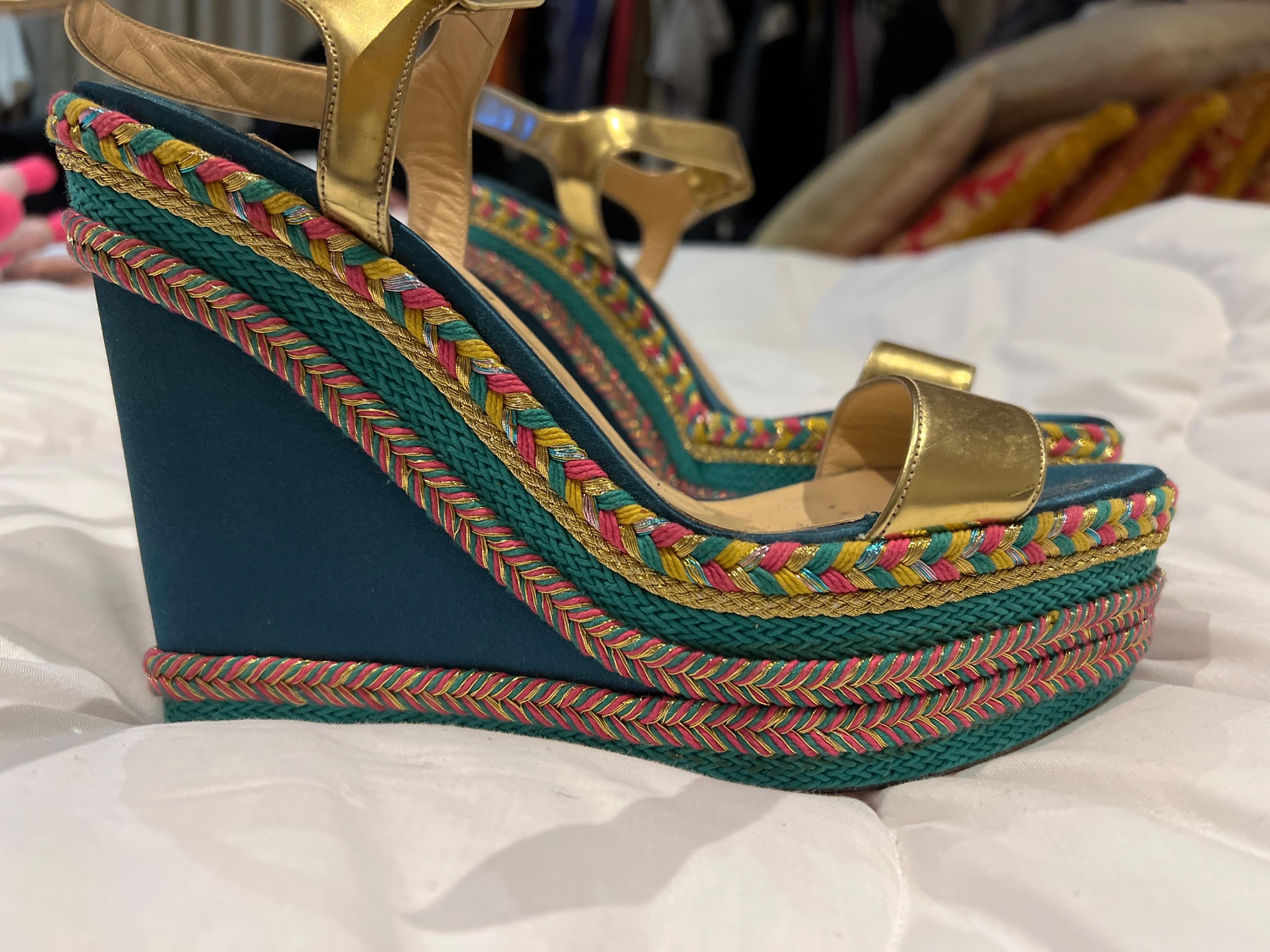 Multicolour Raffia Wedge Heeled Sandals