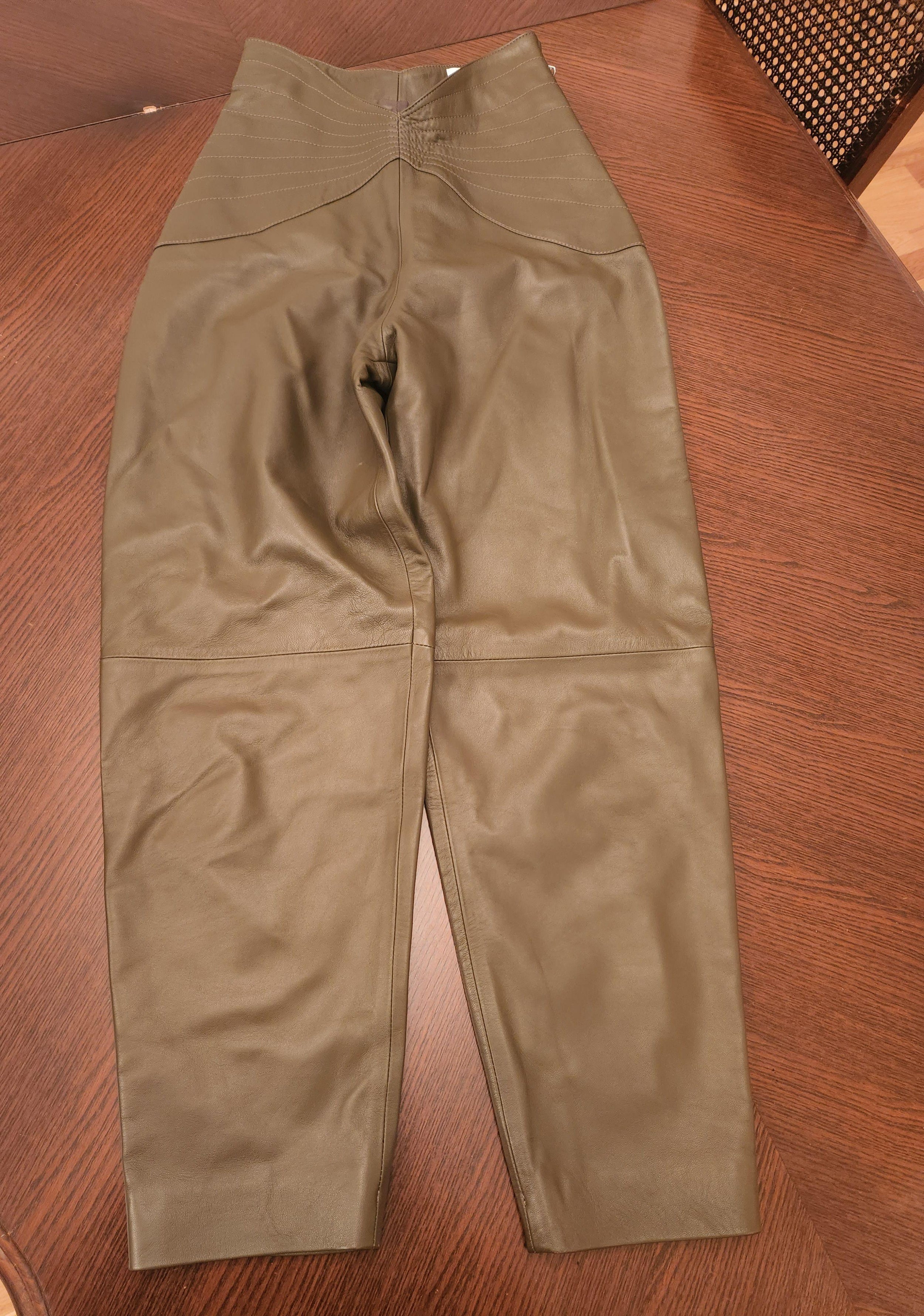 Butterfly-insert High-waist Leather Trousers