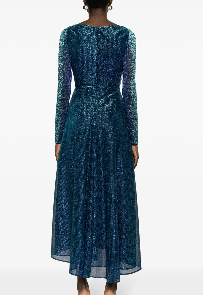 Talbot Runhof Metallic-Thread Draped Midi Dress