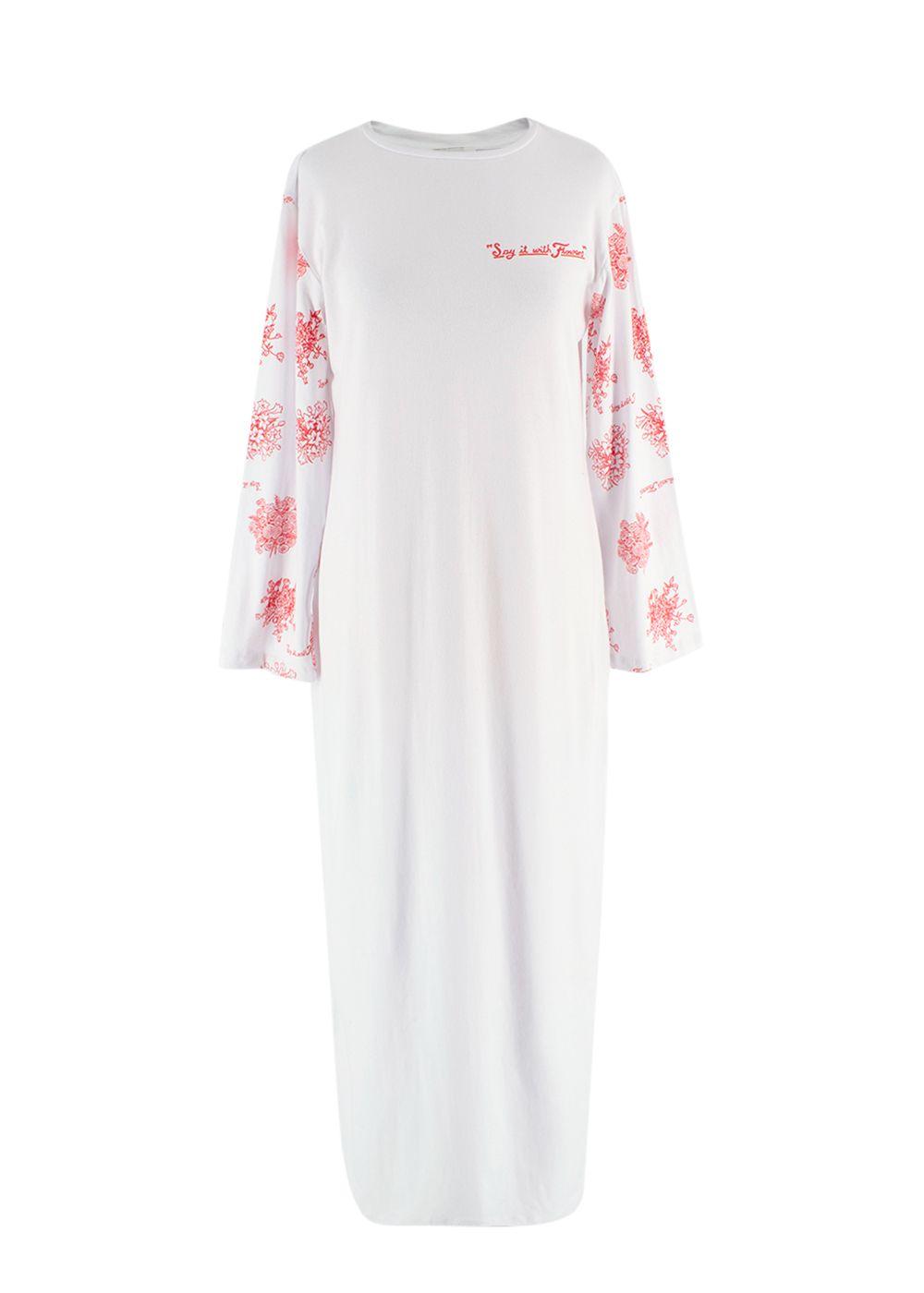 Rosie Assoulin White Floral Detail Long Sleeve T-Shirt Dress