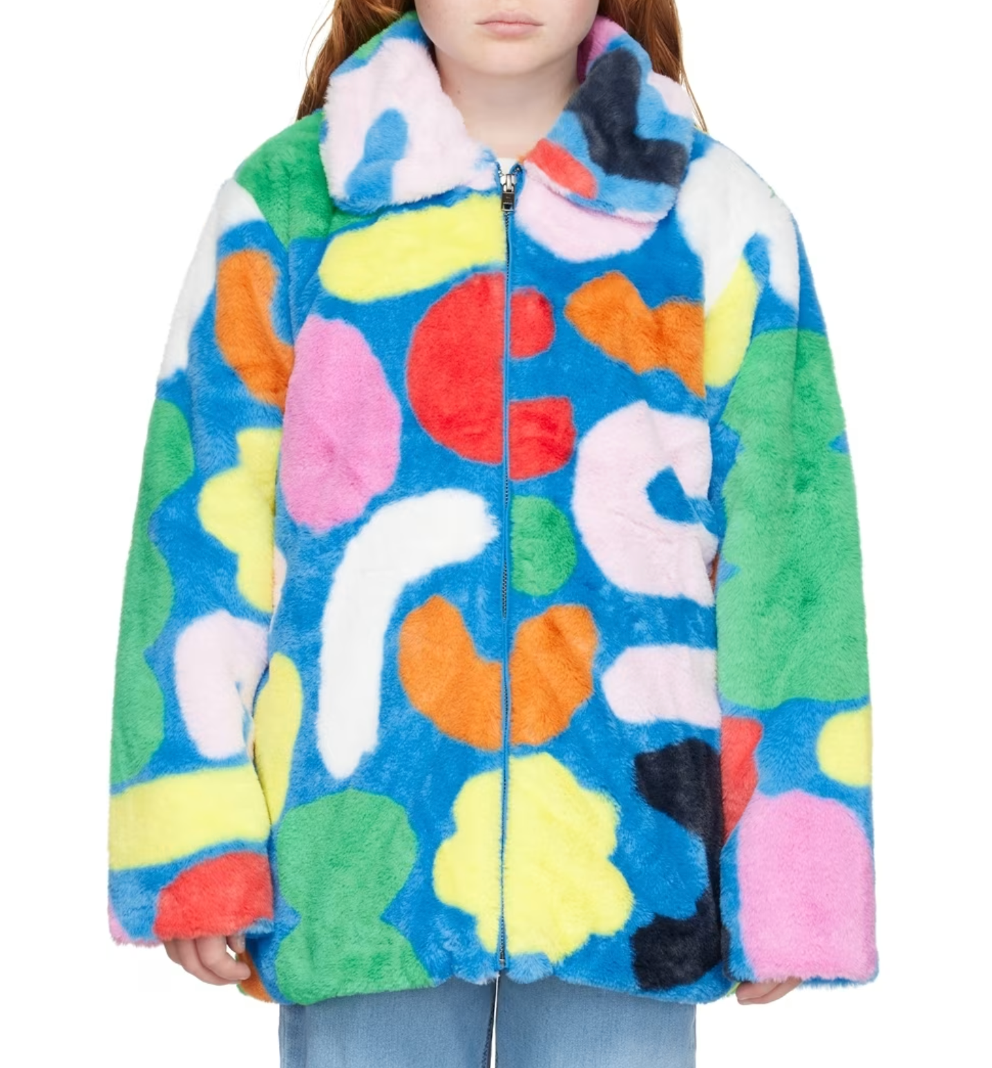 Kids 10y Blue Abstract Shape Faux-Fur Jacket
