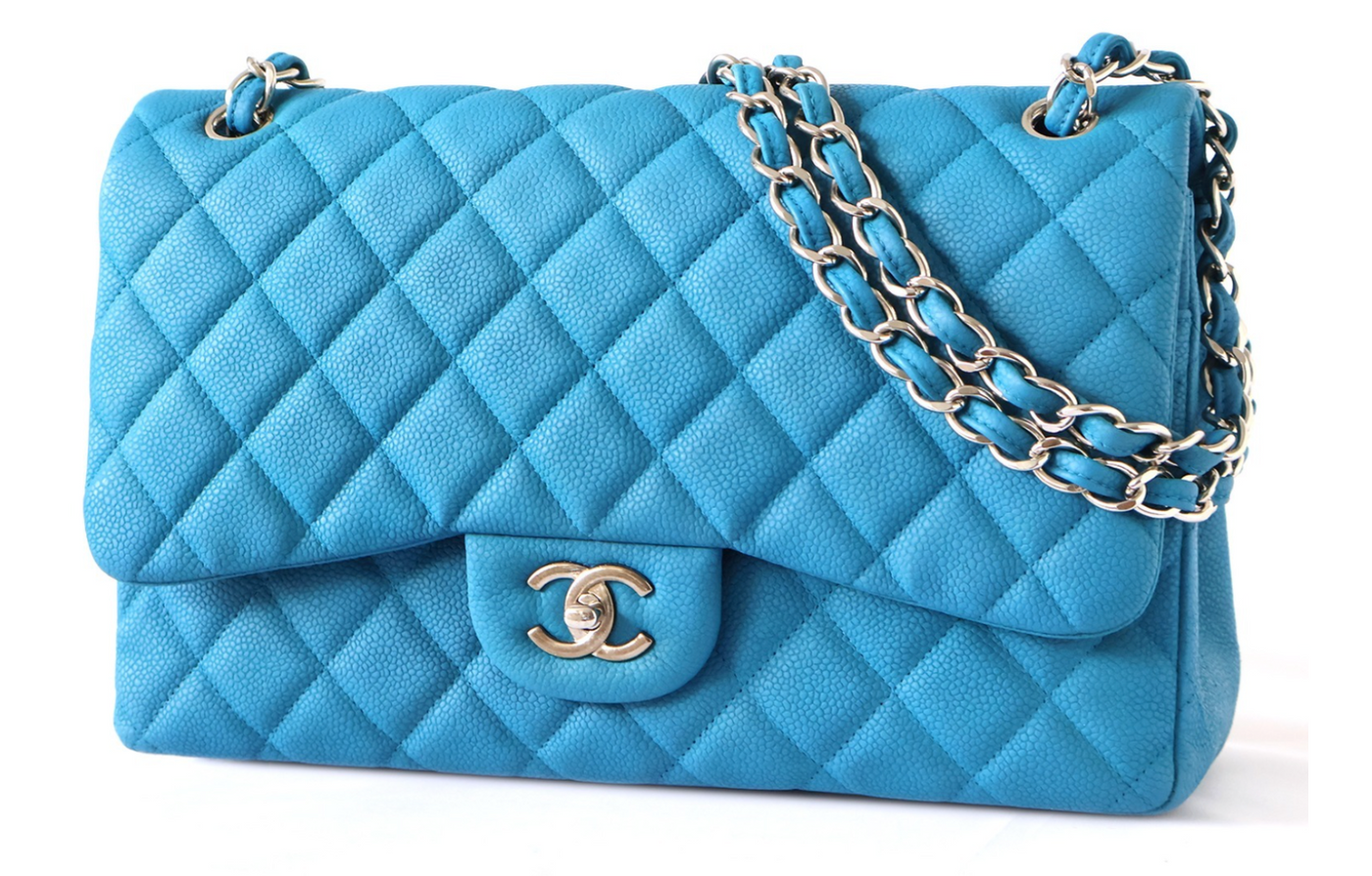 Chanel Bright Blue Double Flap Bag With Silver Hardware