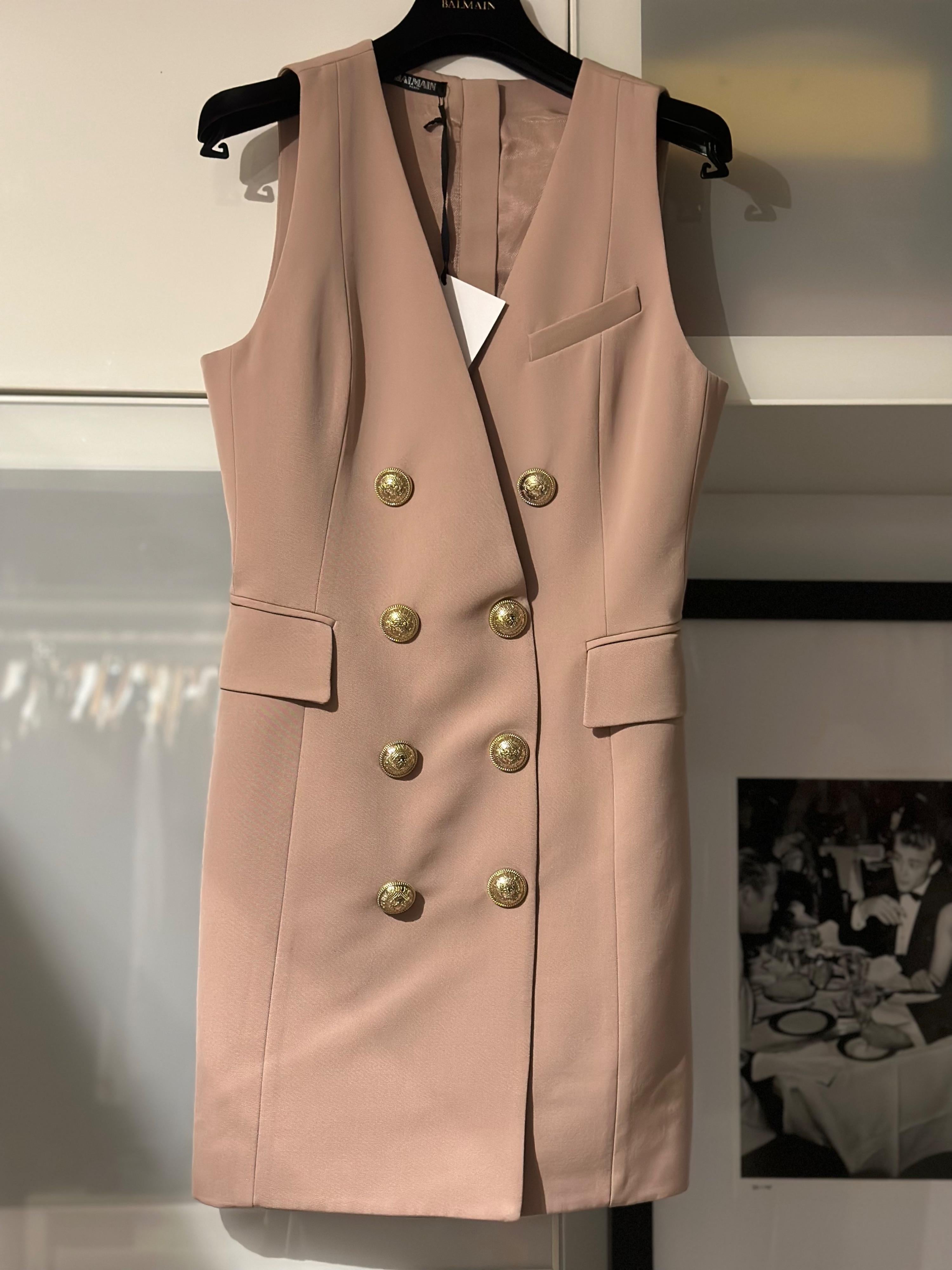 Balmain Blush Pink Sleeveless Blazer Dress