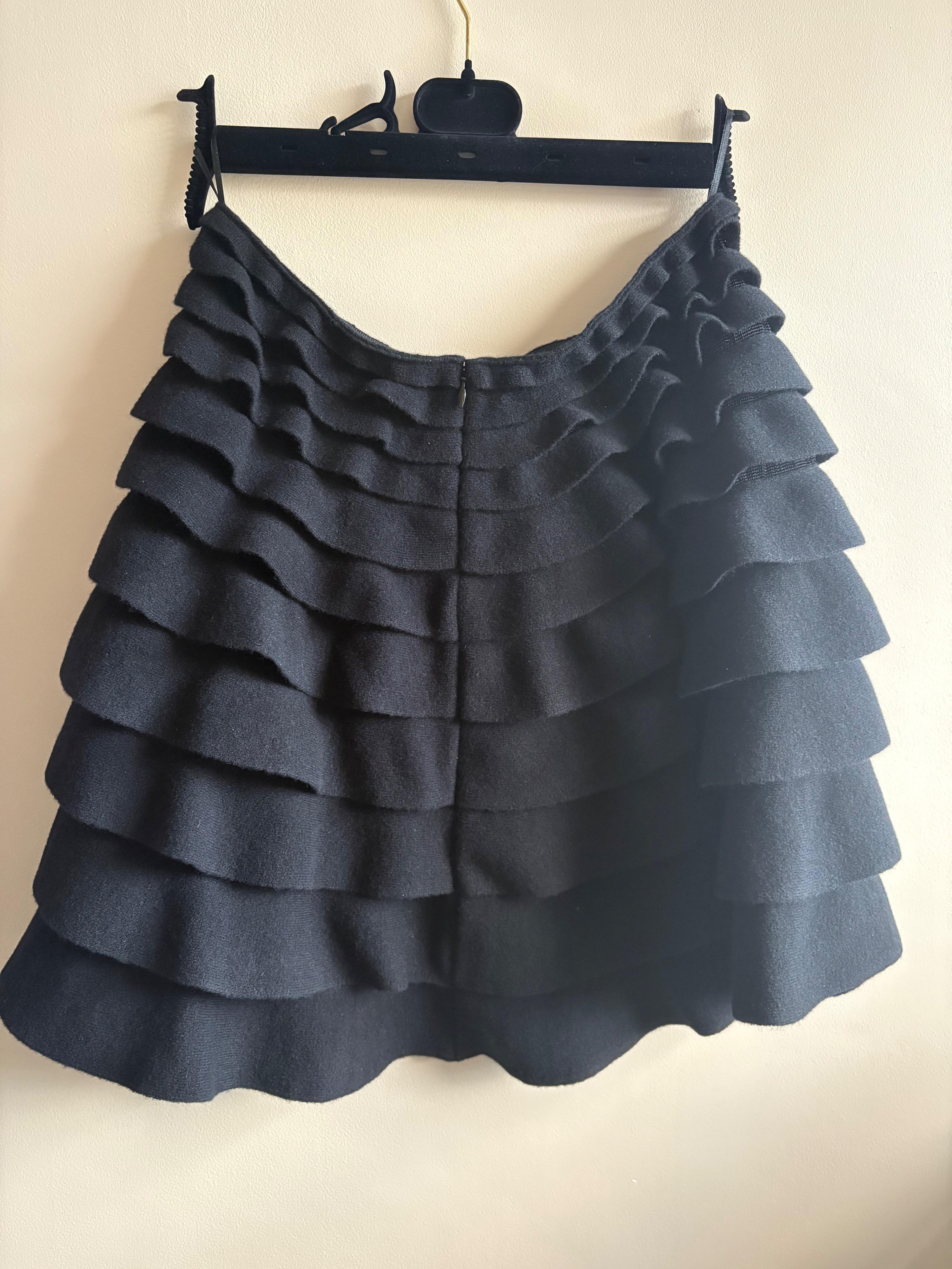 Valentino Black Ruffle Knit Skirt