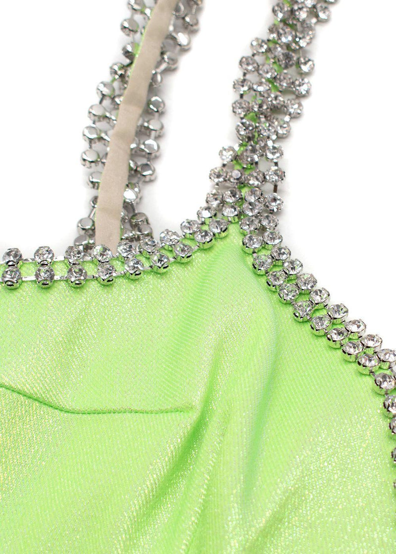 Sold Out AREA Green Crystal Embellished Strap Dress