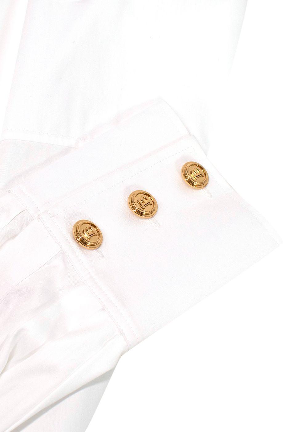 Balmain White Cotton Button-down Collarless Shirt