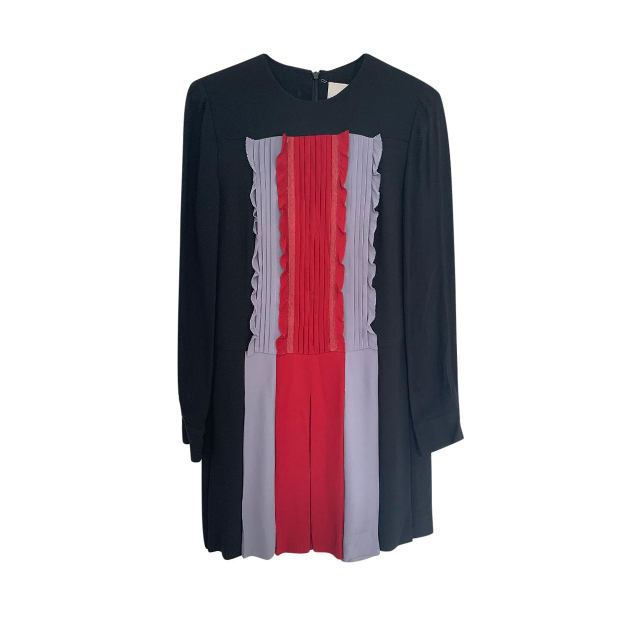 Valentino Tri-Colour Pleated Ruffle Placket Dress