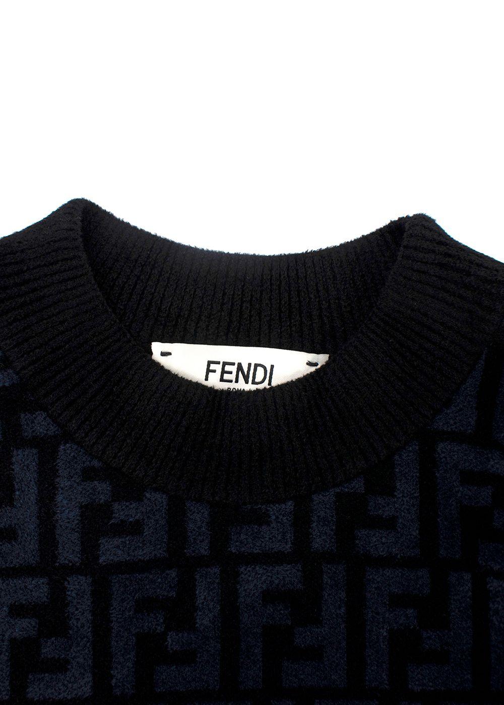 Fendi Blue Embossed Crewneck Jumper