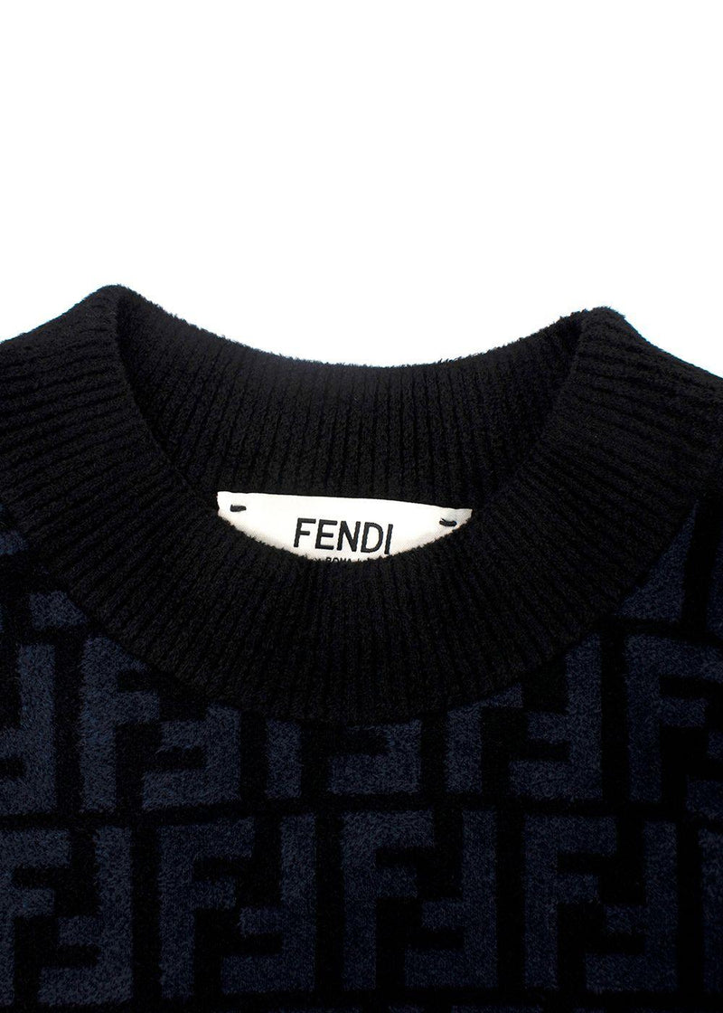 Fendi Blue Embossed Crewneck Jumper