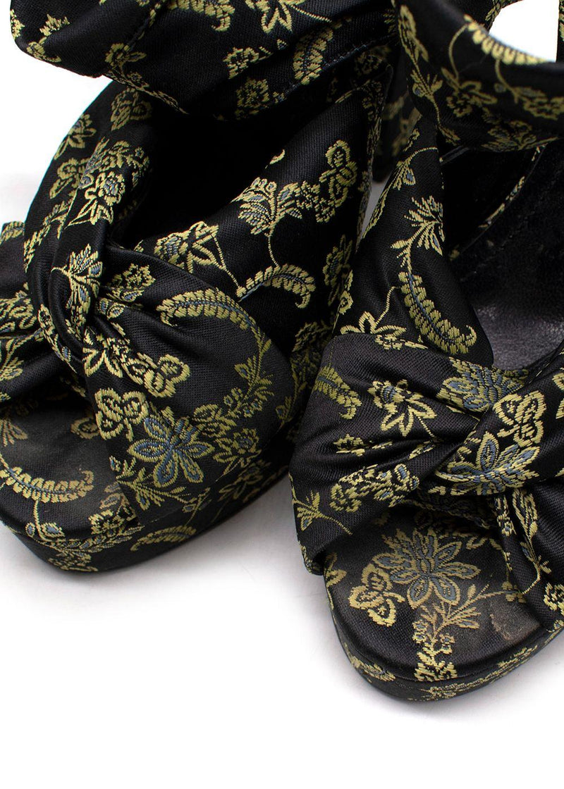 Erdem Black and Green Brocade Platform Sandals