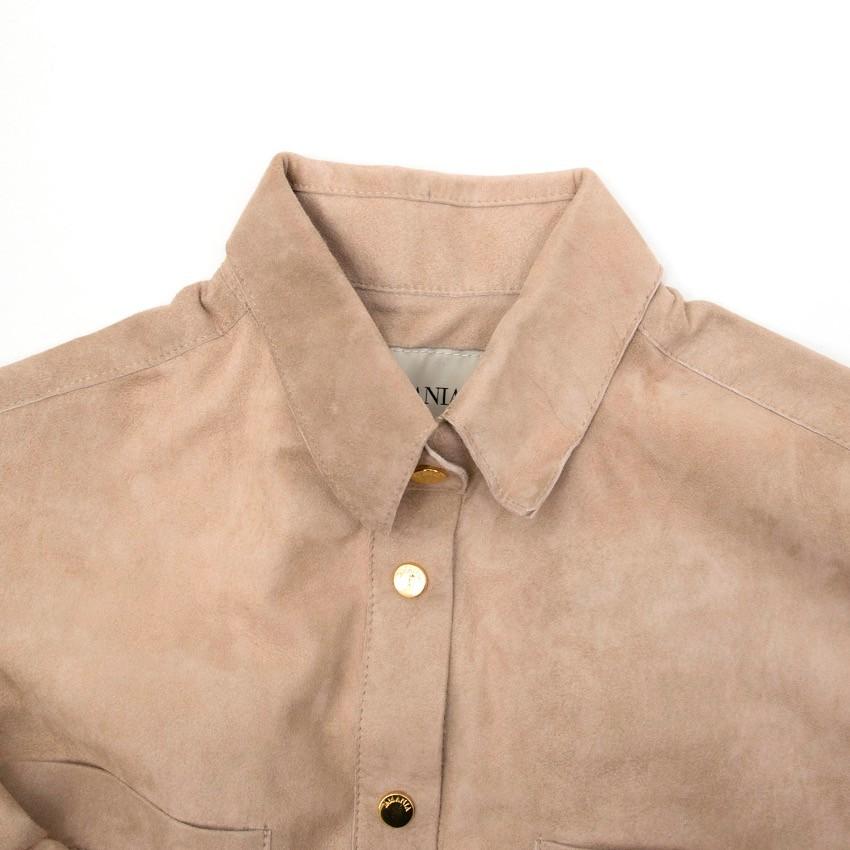 La Mania Beige Perea Long Sleeved Suede Dress