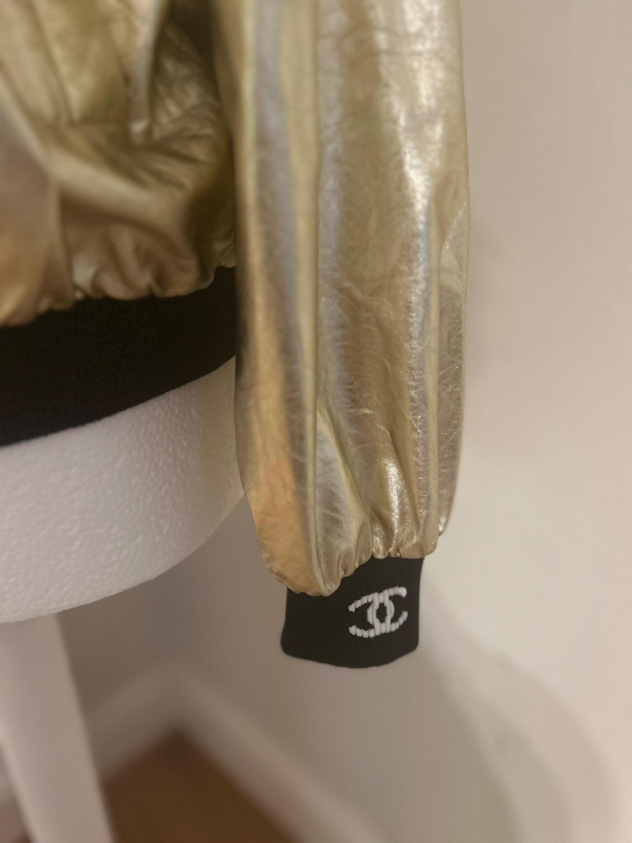 Runway Gold Leather Bomber Jacket
